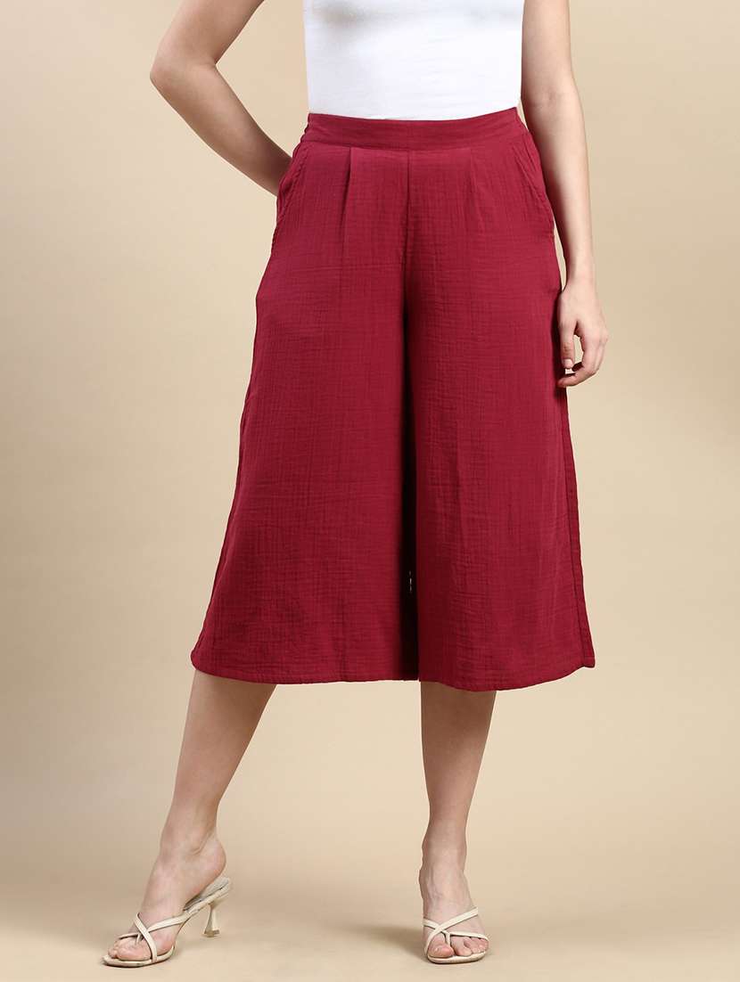 maroon cotton culottes trouser