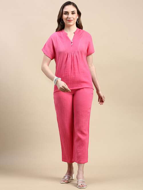 solid pink cotton regular top - 21162044 - Standard Image - 0