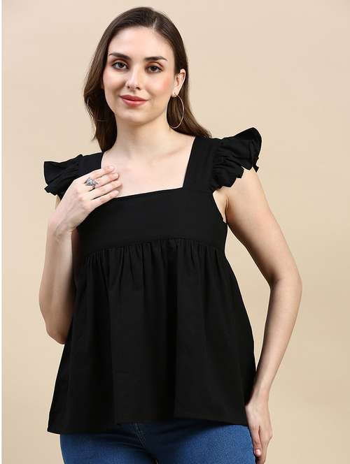 solid black cotton casual top - 21162050 -  Standard Image - 0