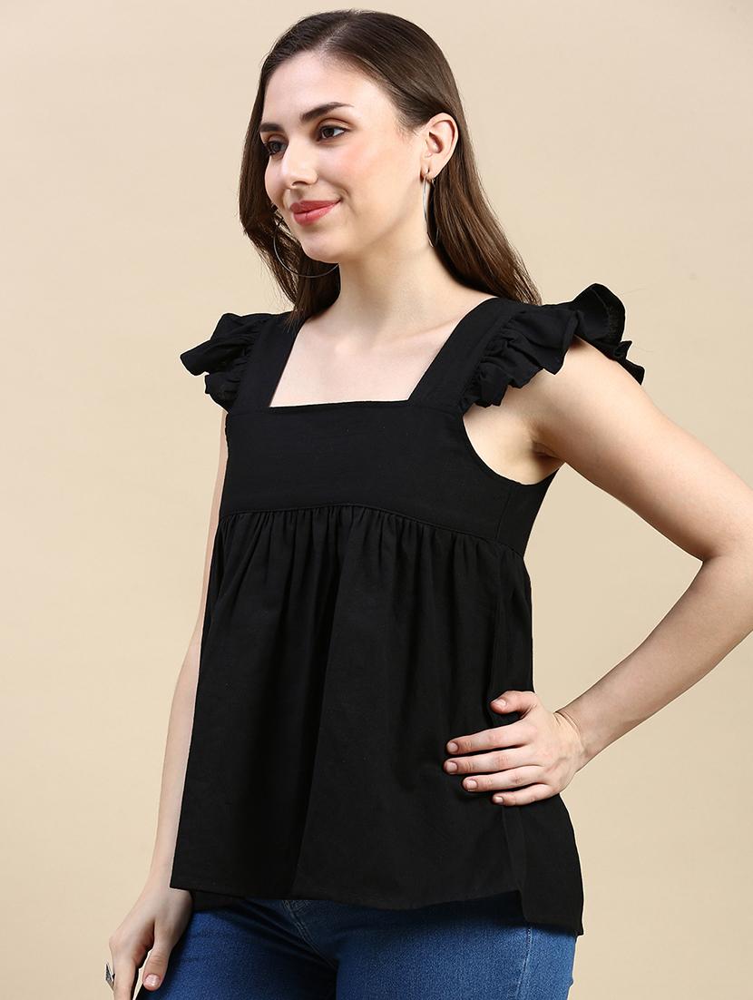 solid black cotton casual top - 21162050 - Standard Image - 1