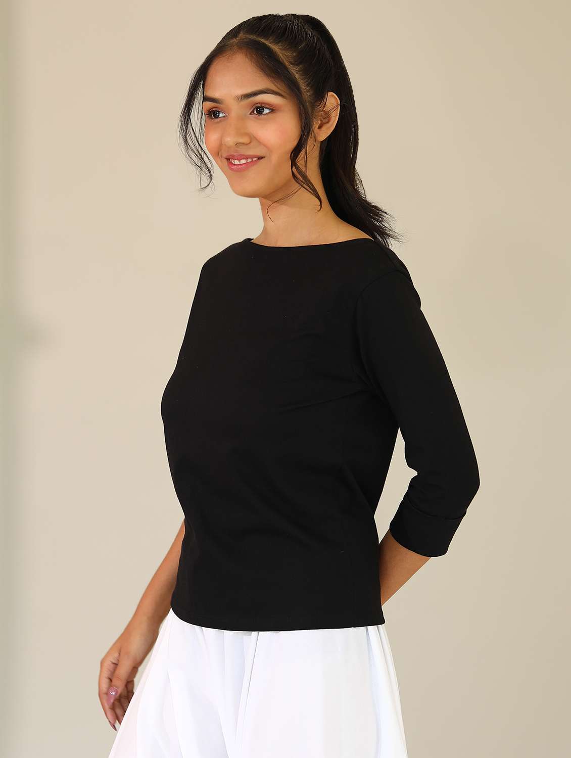 women solid three quarter sleeves t-shirt - 21164622 -  Standard Image - 4