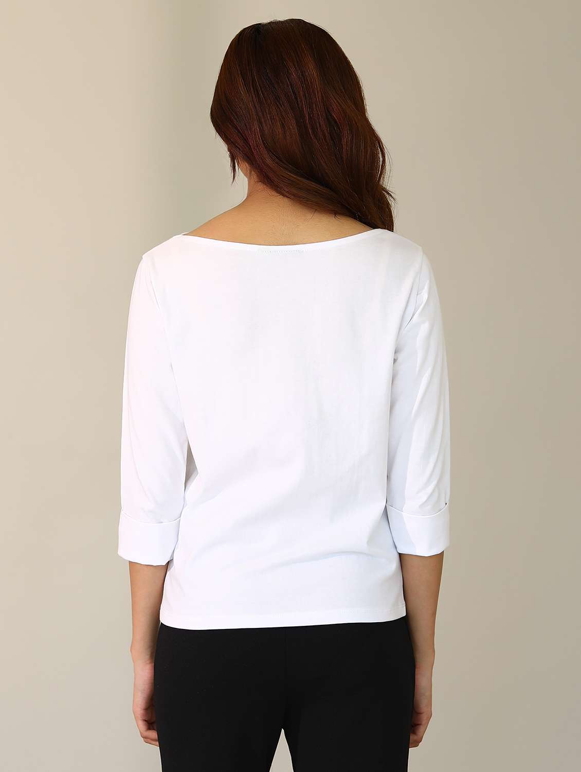 women solid three quarter sleeves t-shirt - 21164623 -  Standard Image - 4