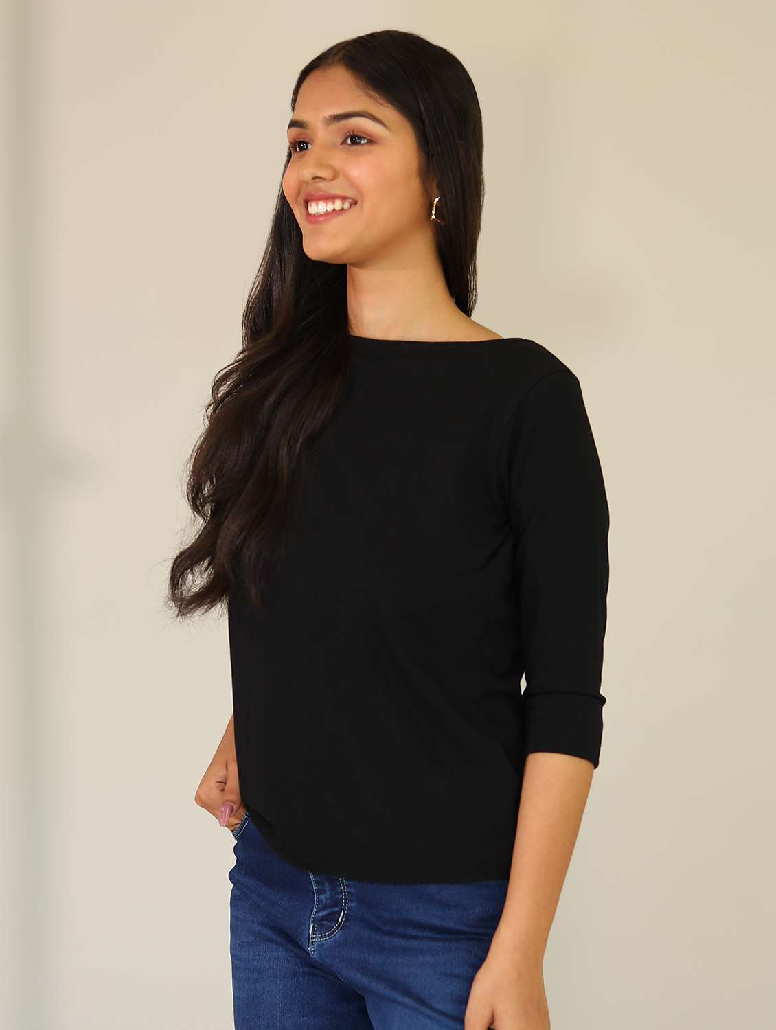 women solid cotton modal boat neck t-shirt - 21164632 -  Standard Image - 4