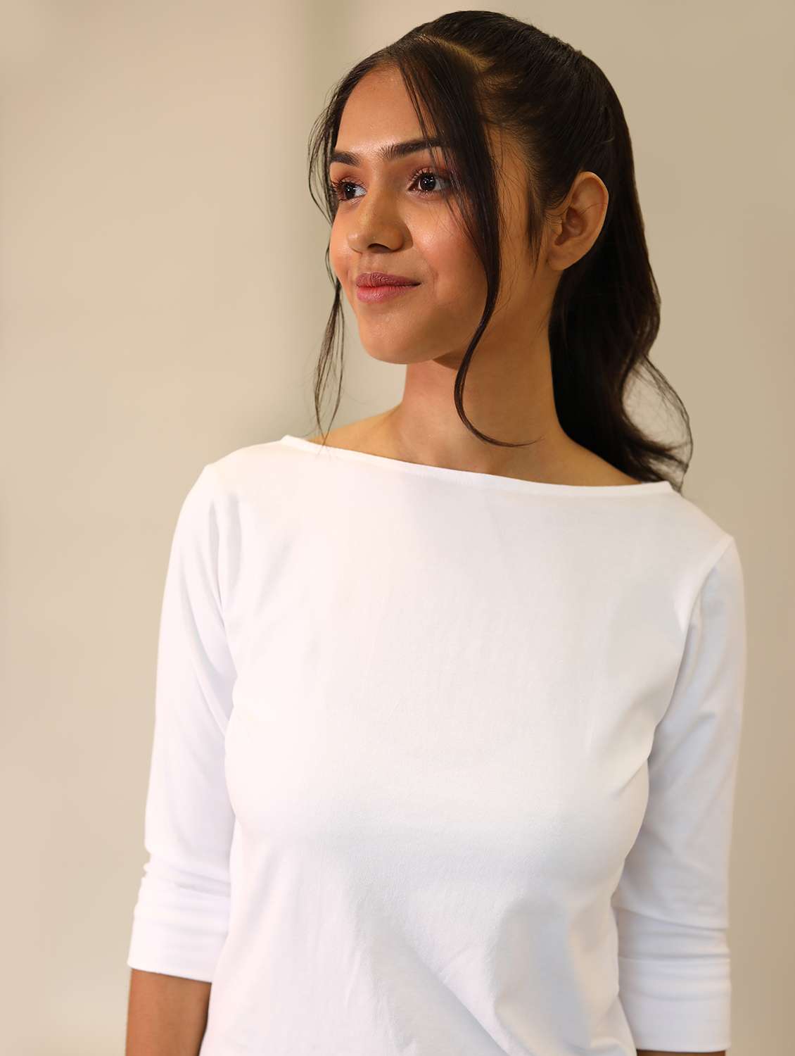 women solid cotton modal boat neck t-shirt - 21164633 -  Standard Image - 4