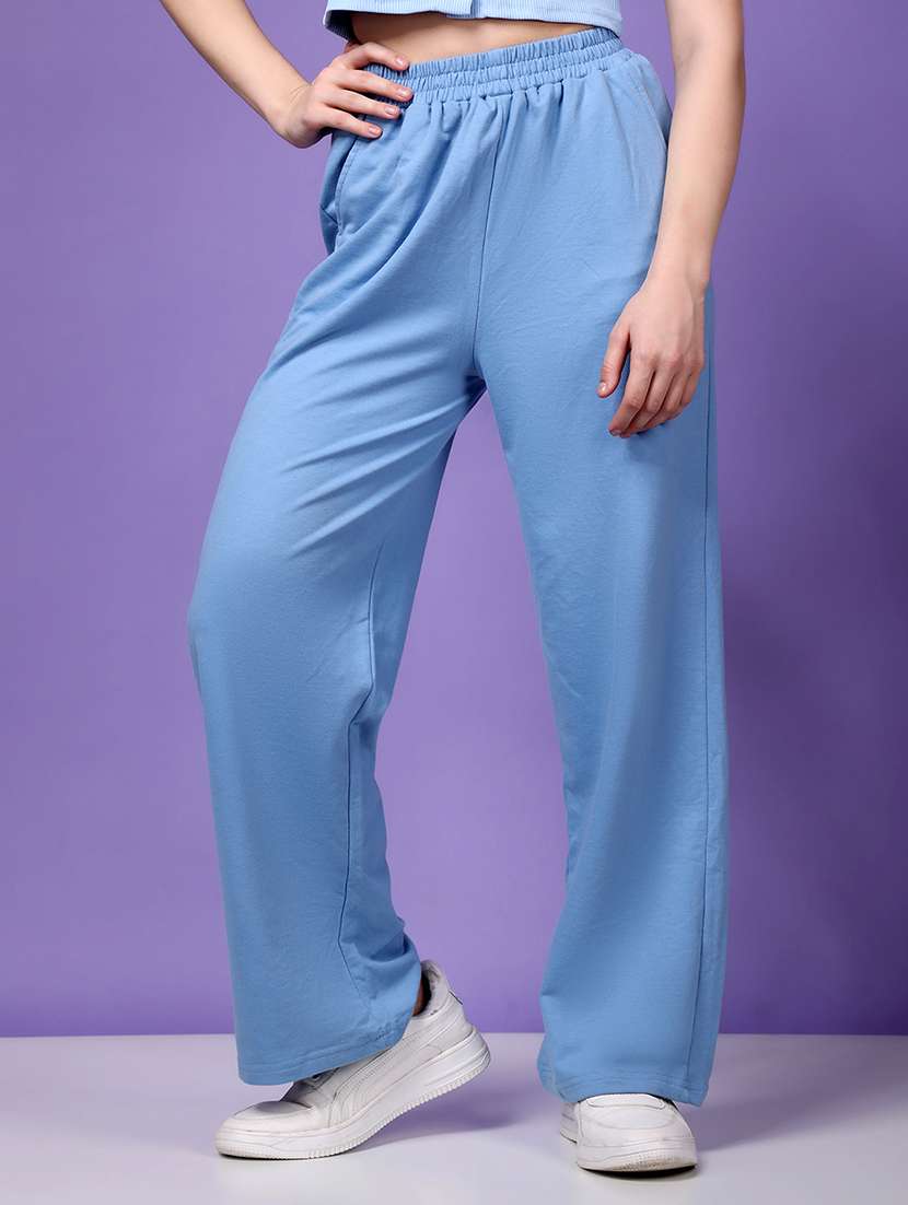 women mid rise solid wide leg trouser