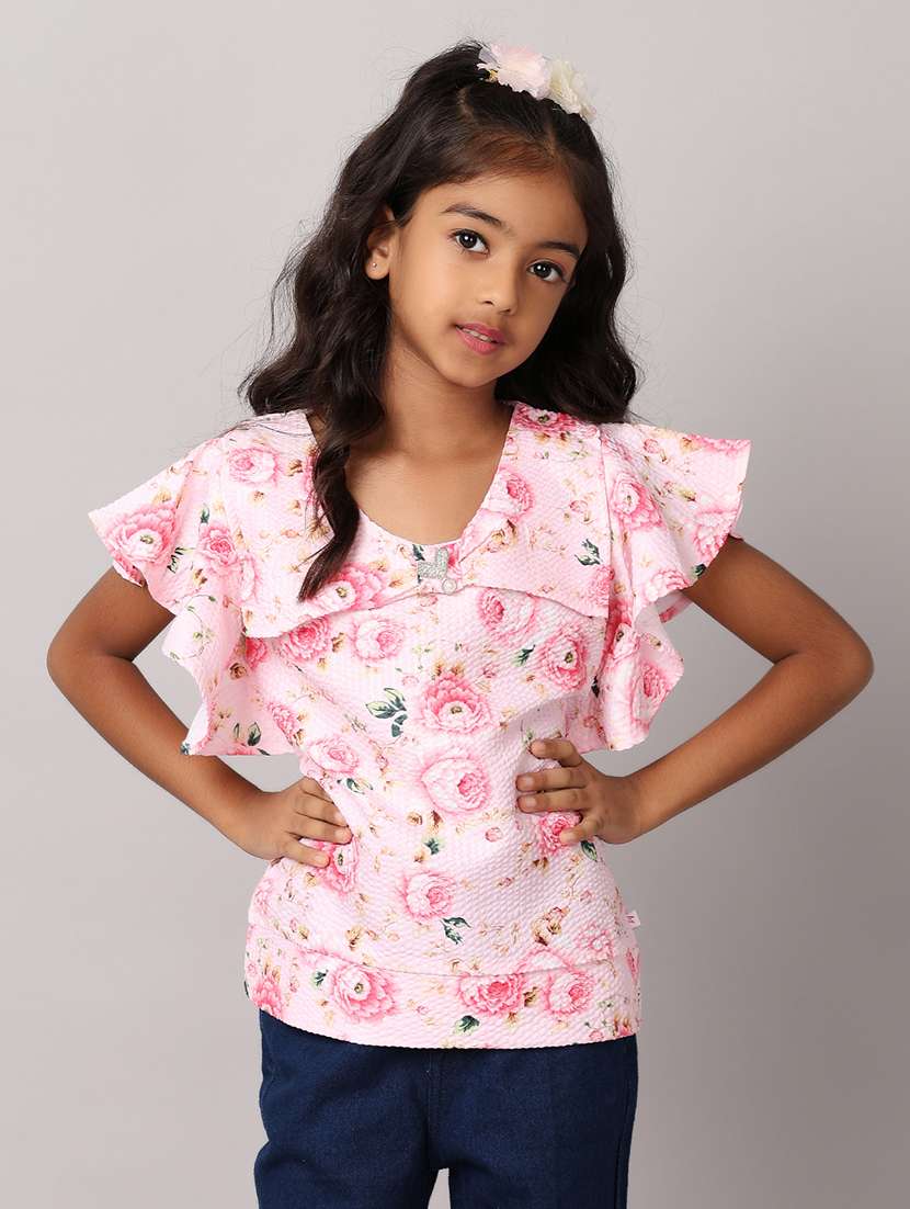 girls pink floral printed top