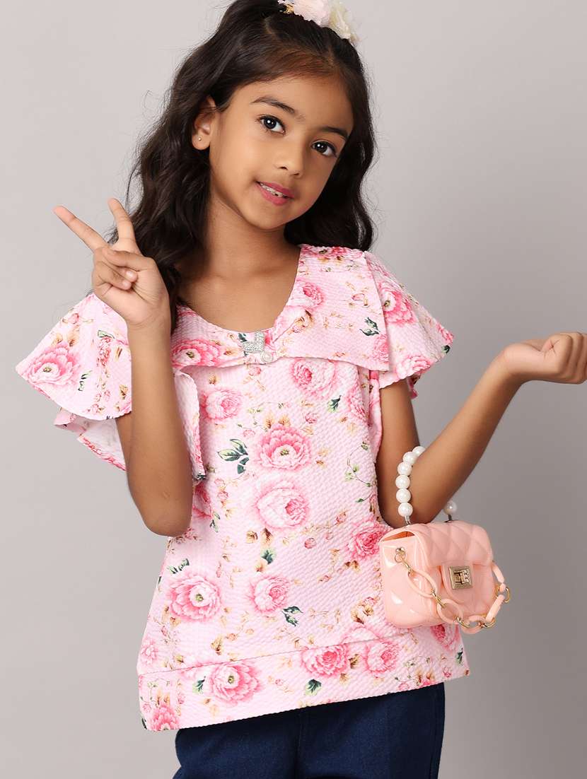 girls pink floral printed top - 21166888 -  Standard Image - 1