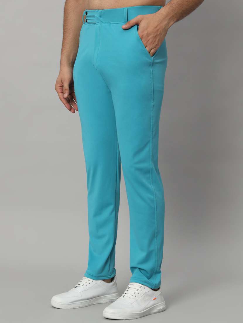 blue lycra tailored casual trouser - 21167277 - Standard Image - 1