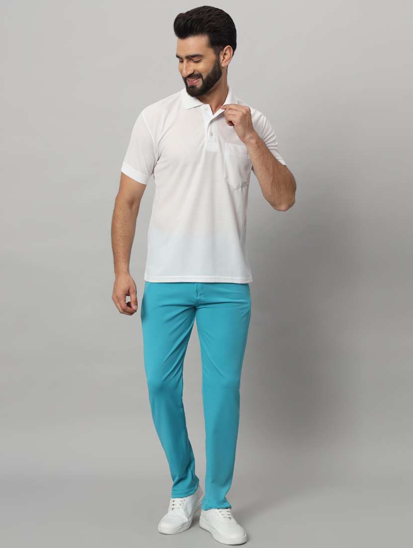 blue lycra tailored casual trouser - 21167277 - Standard Image - 4