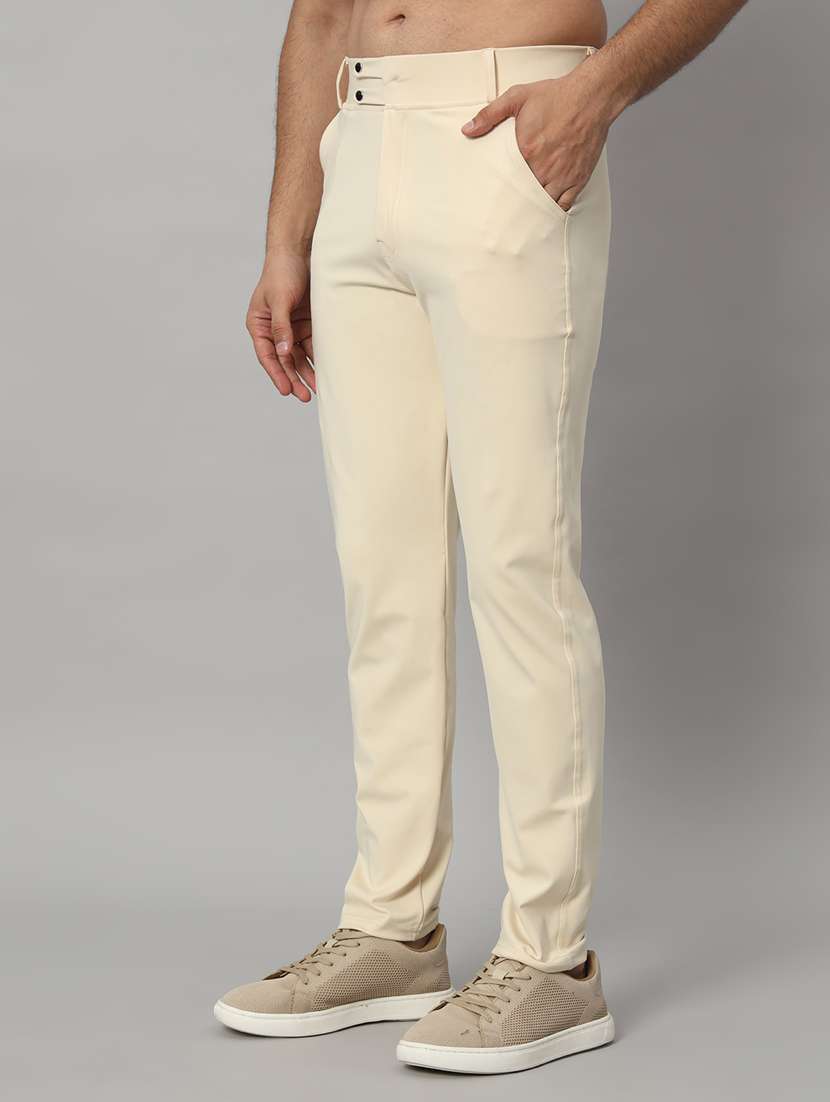 beige lycra tailored casual trouser - 21167285 -  Standard Image - 1