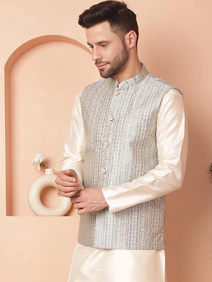 light blue silk blend nehrujacket - 21167327 - Standard Image - 1