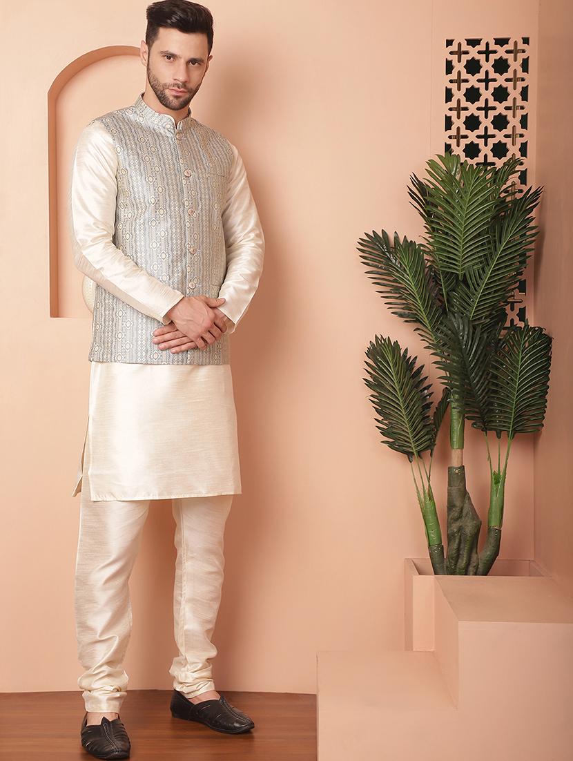 light blue silk blend nehrujacket - 21167327 - Standard Image - 4
