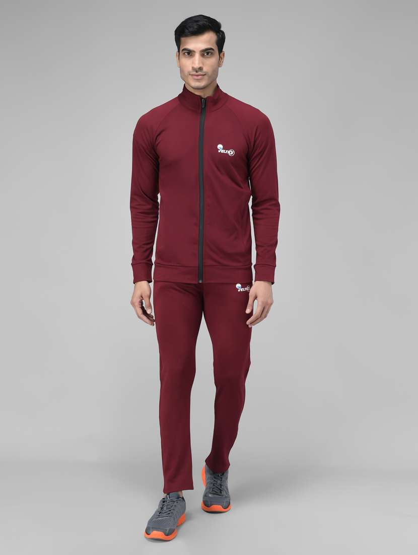 maroon solid ankle length track suit