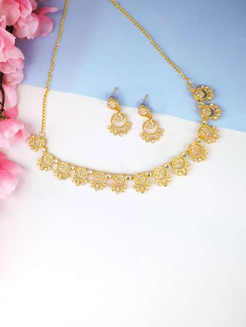 gold brass choker necklace and earrings set - 21167574 -  Standard Image - 0