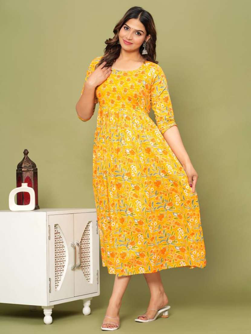 women yellow round neck maternity wear dress - 21167586 -  Standard Image - 1