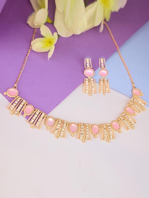 pink brass choker necklace and earrings set - 21167749 -  Standard Image - 0