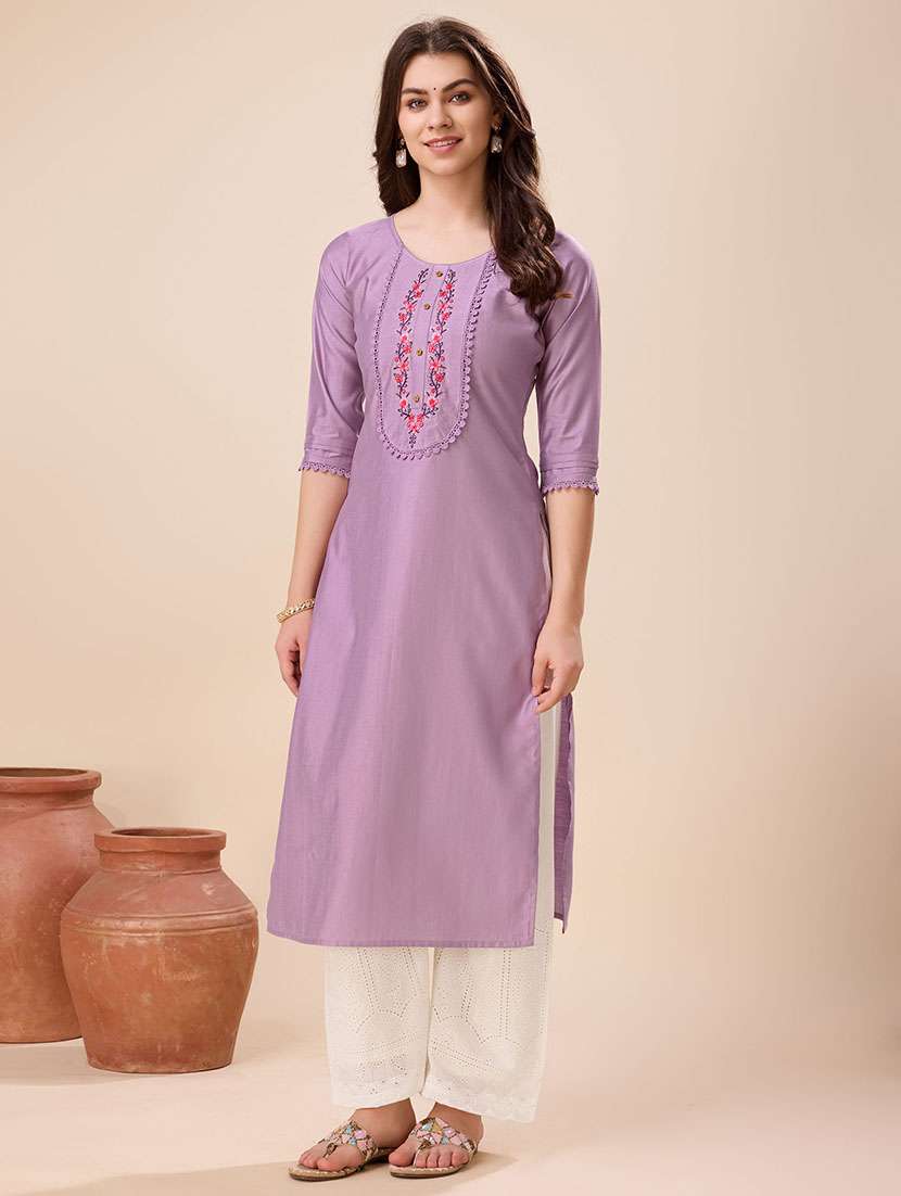 women three quarter sleeve straight kurta - 21167758 -  Standard Image - 1