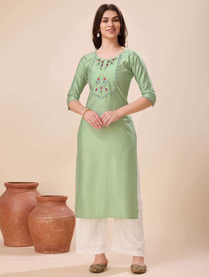 women three quarter sleeve straight kurta - 21167759 -  Standard Image - 1