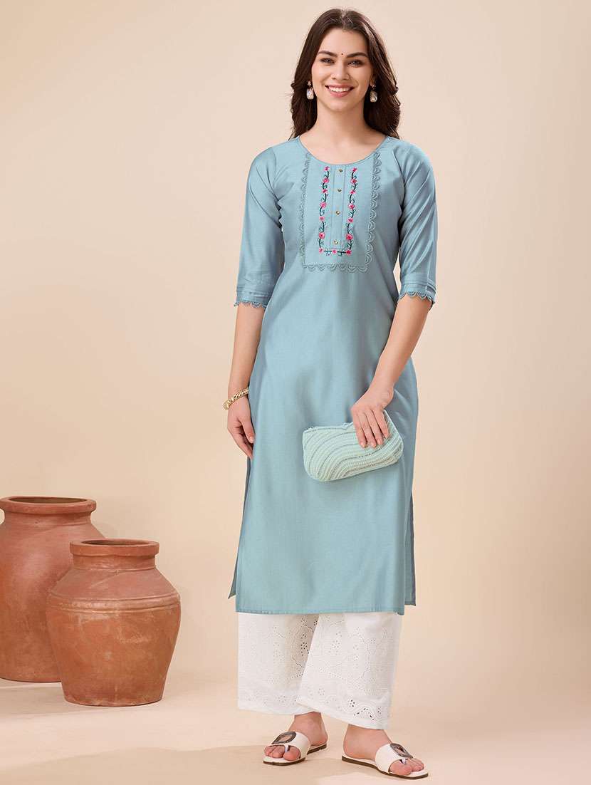 women three quarter sleeve straight kurta