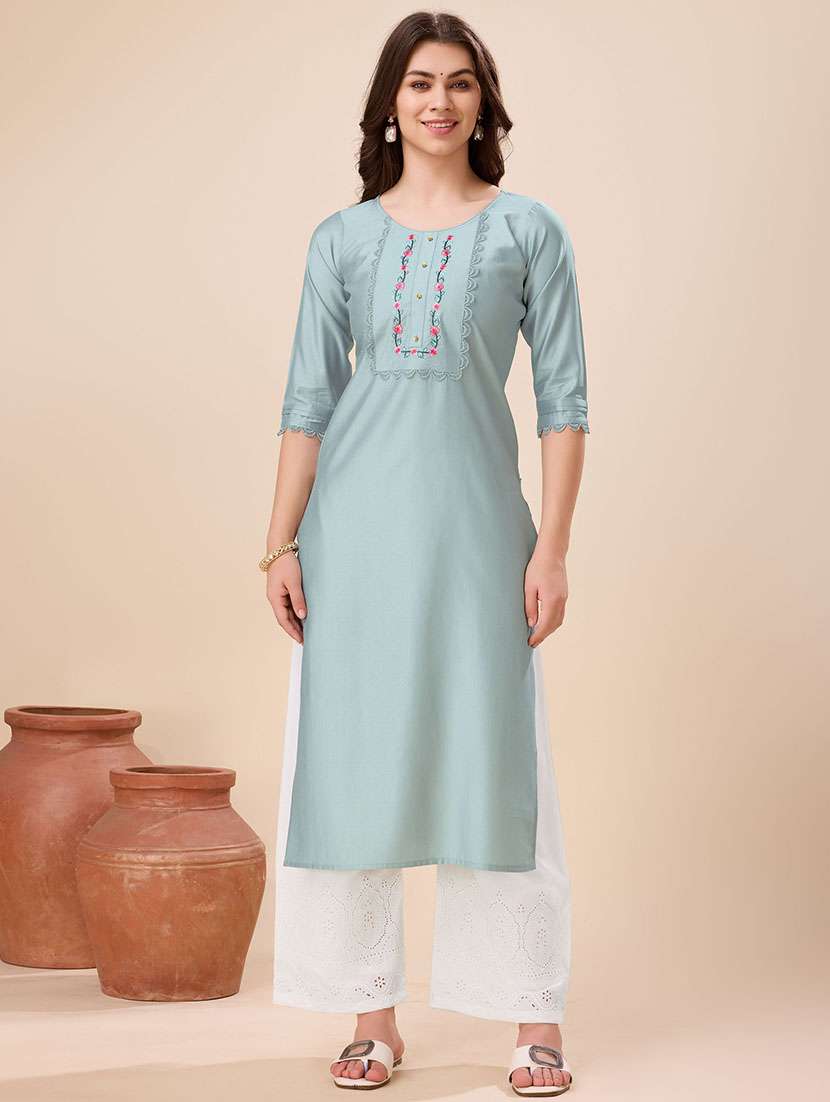 women three quarter sleeve straight kurta - 21167760 -  Standard Image - 1