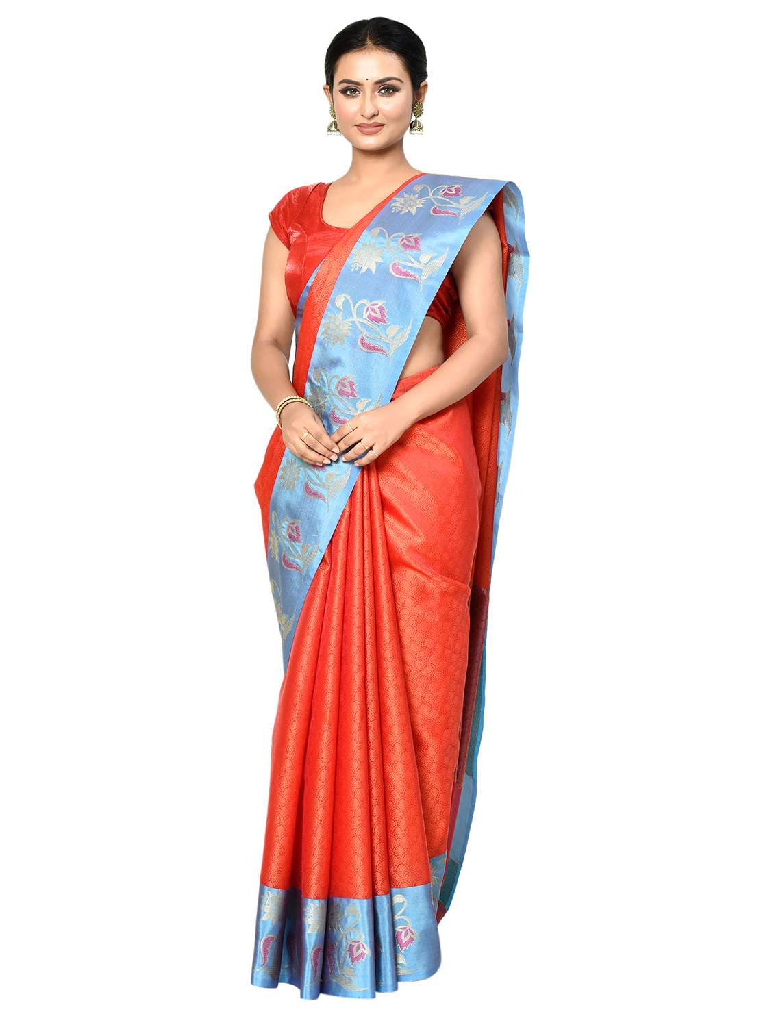 orange banarasi saree with blouse - 21167802 -  Standard Image - 1