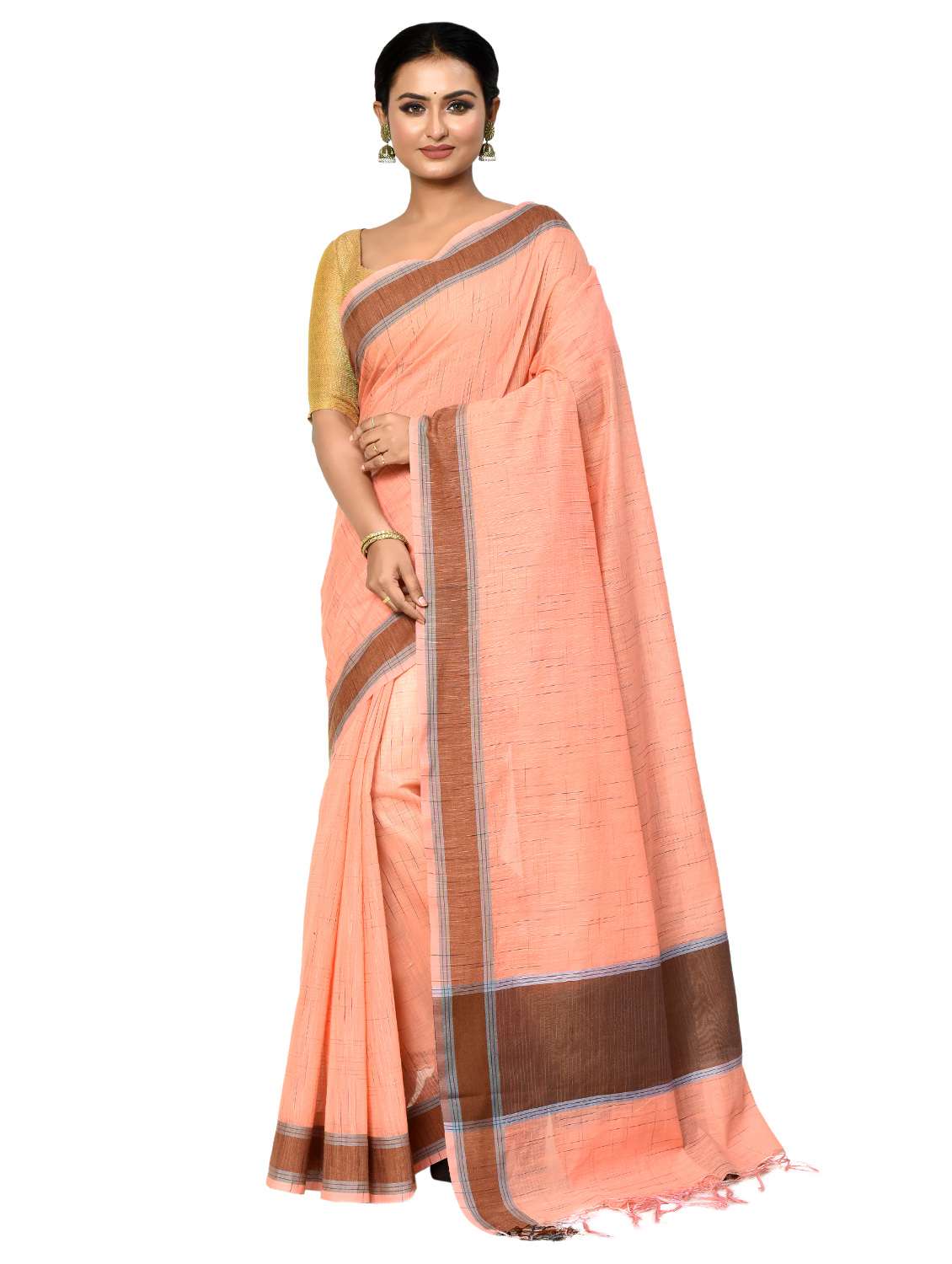peach banarasi saree with blouse