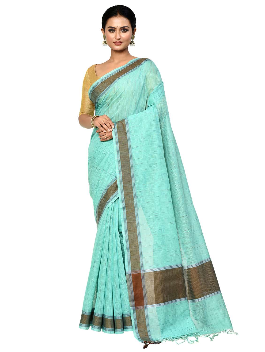 sea green banarasi saree with blouse