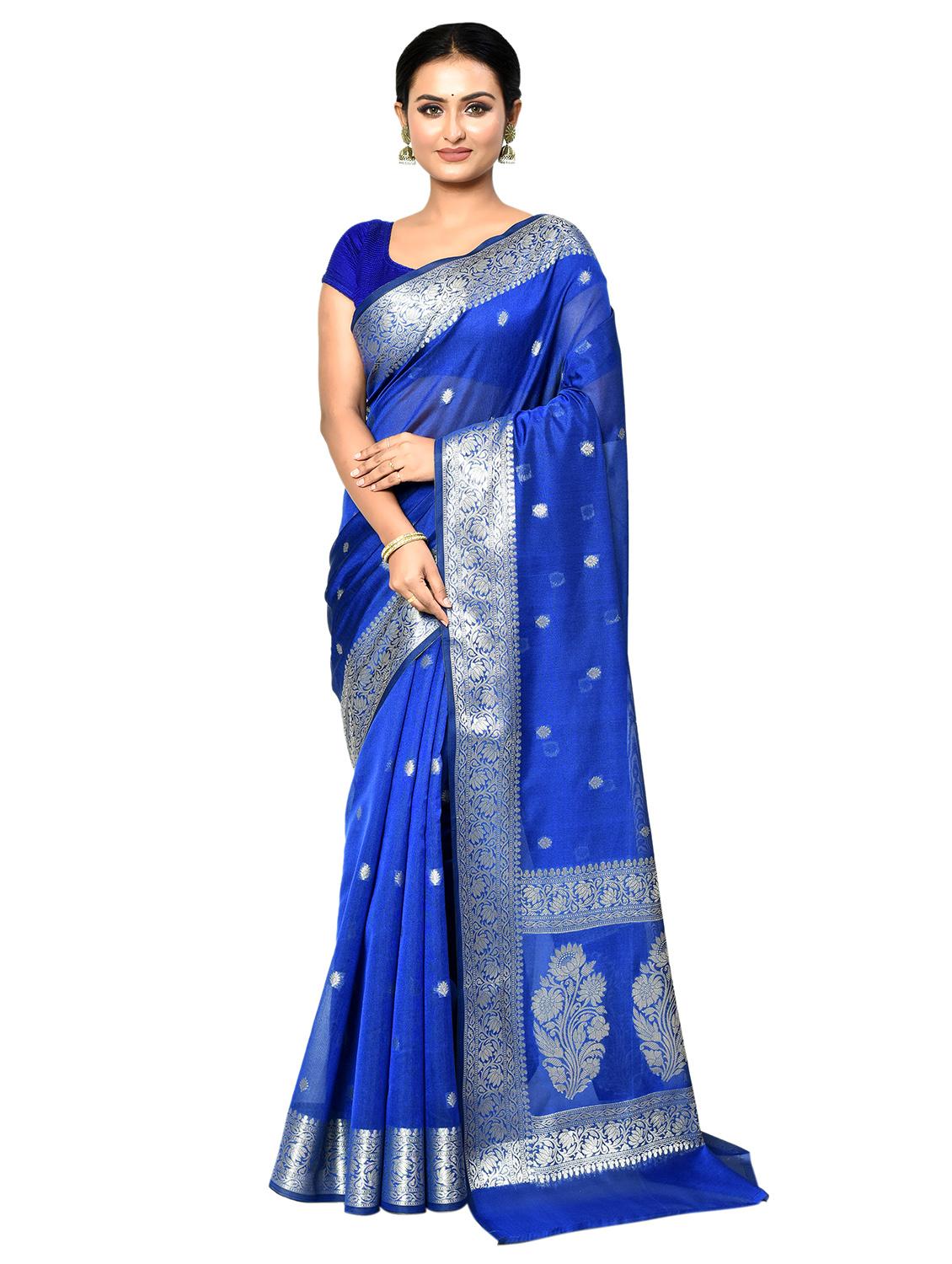 blue cotton banarasi saree with blouse - 21167829 - Zoom Image - 0