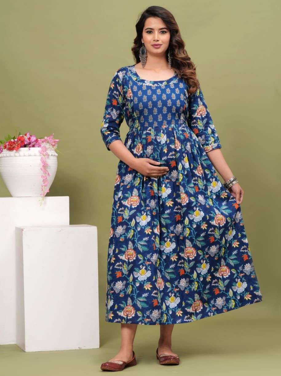 blue cotton maternity and feeding kurti  - 21167849 -  Standard Image - 1