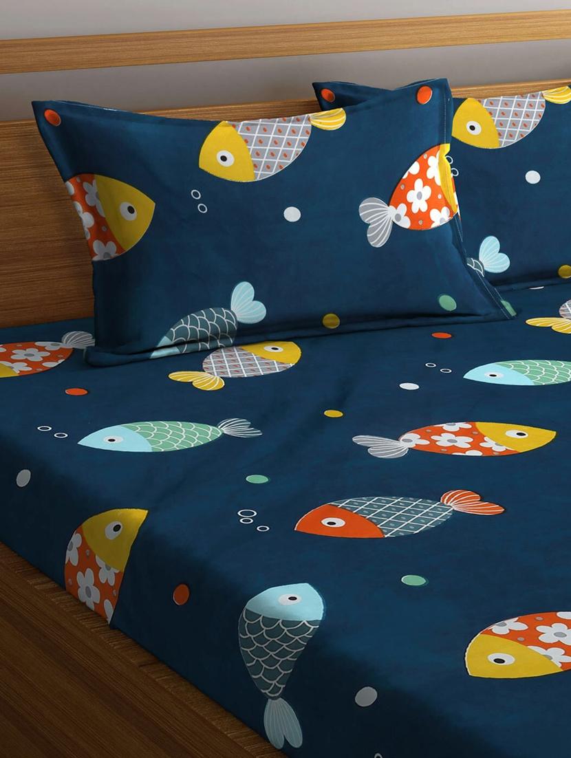 printed elastic fitted king size double bedsheet  with pillow cover - 21167850 -  Standard Image - 1