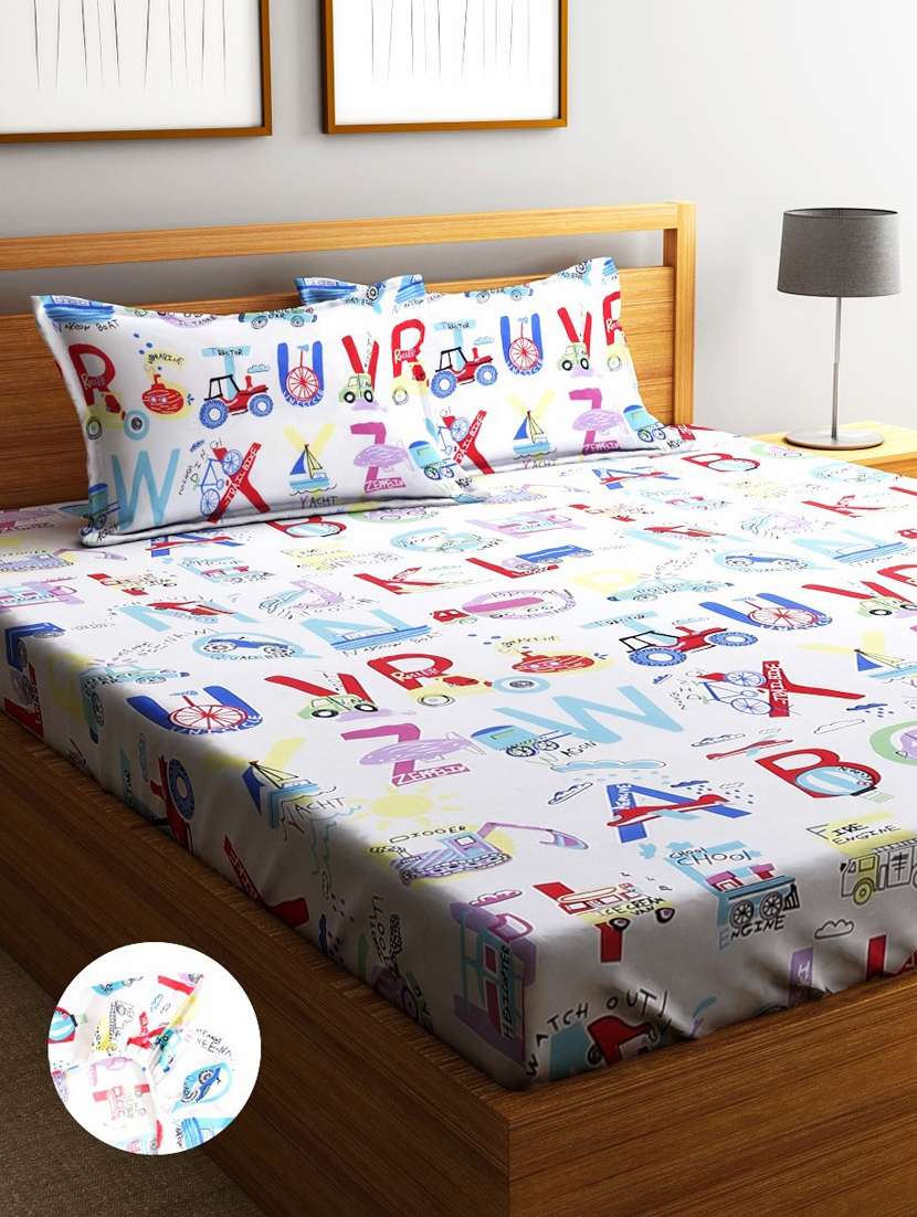 printed elastic fitted king size double bedsheet  with pillow cover