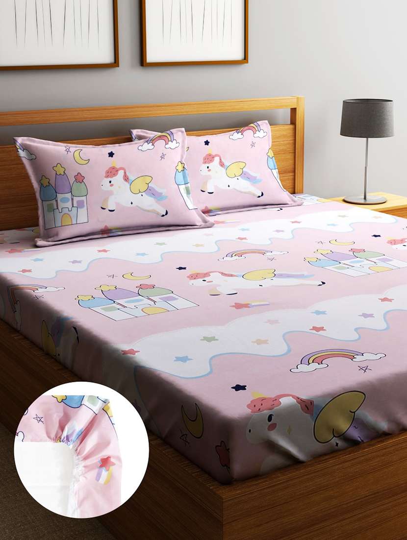 printed elastic fitted king size double bedsheet  with pillow cover