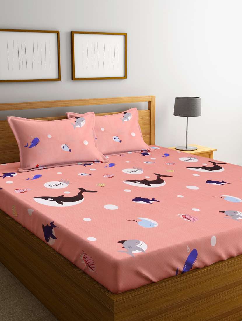 printed king size double bedsheet with 2 pillow cover