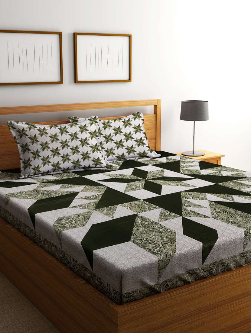 printed king size double bedsheet with 2 pillow cover