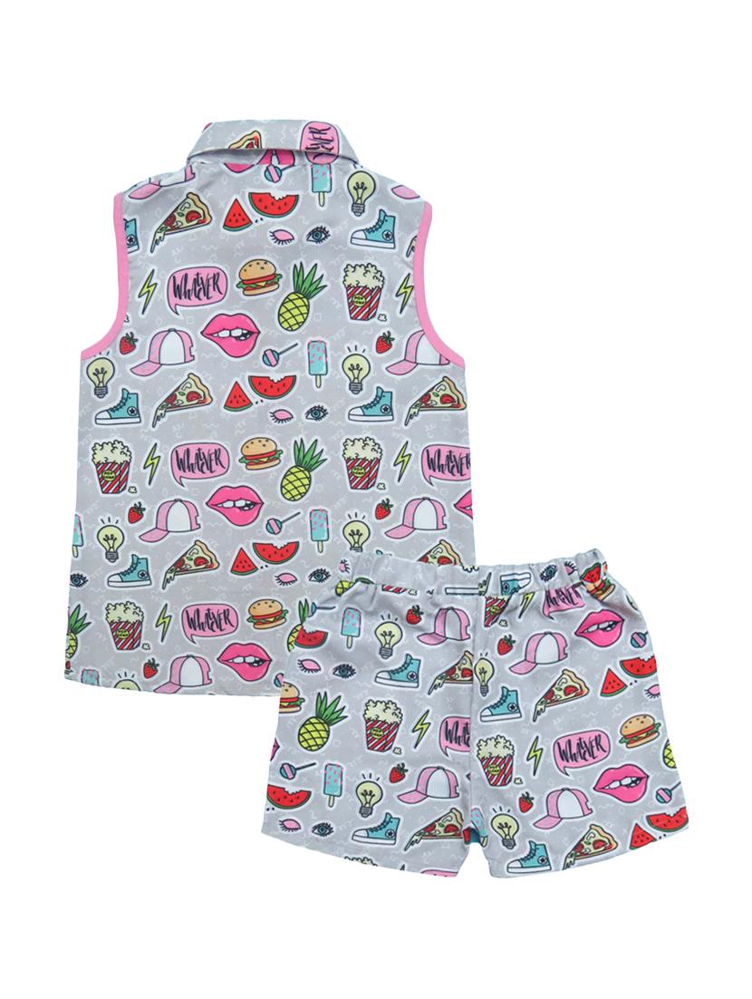 girls quirky printed collared shorts set - 21167897 - Standard Image - 1