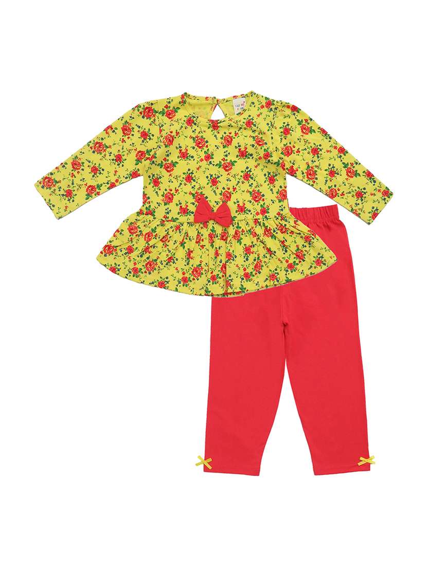 girls floral printed full length set