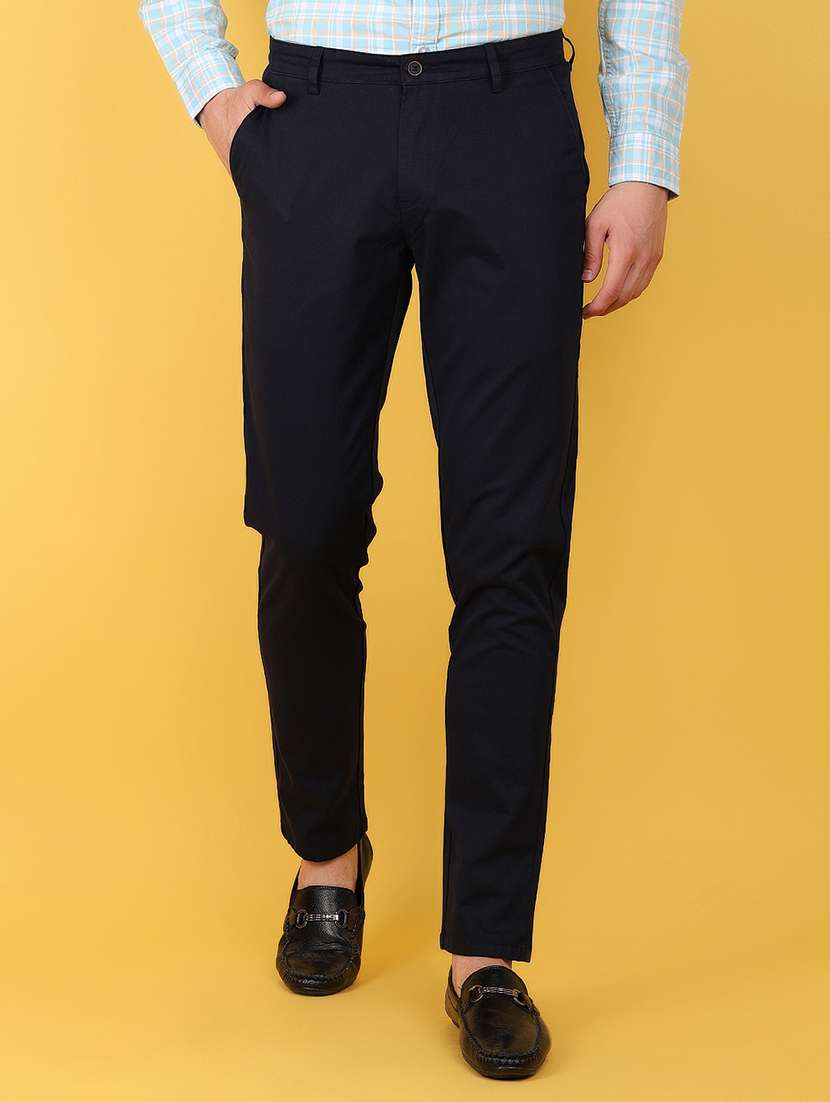 navy blue cotton blend formal trouser