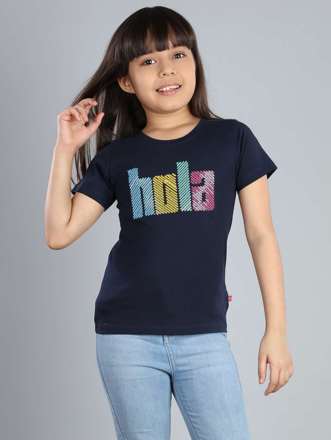 girls round neck typographic printed tees