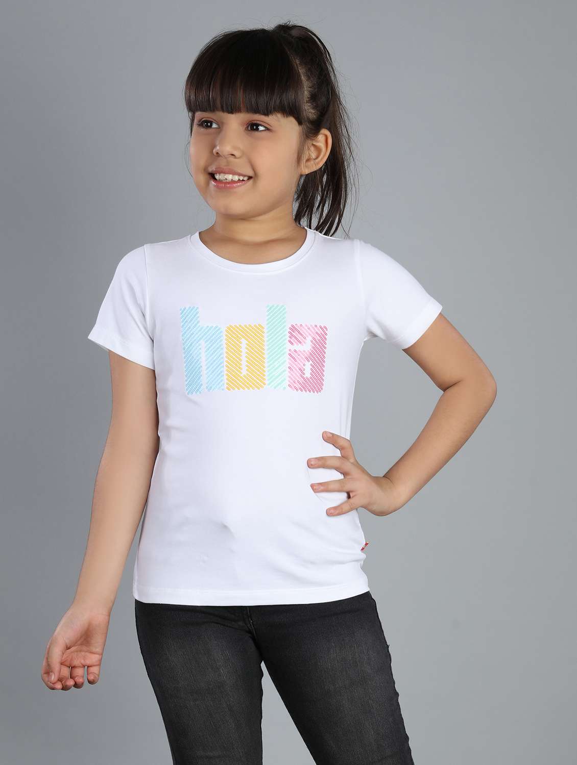 girls round neck typographic printed tees