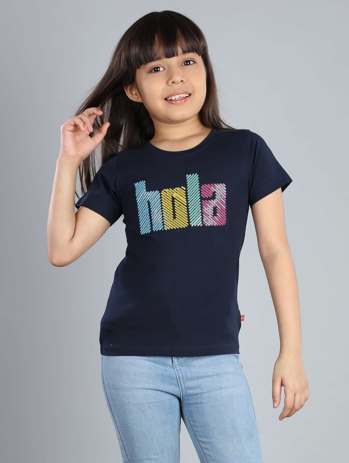girls round neck typographic tees
