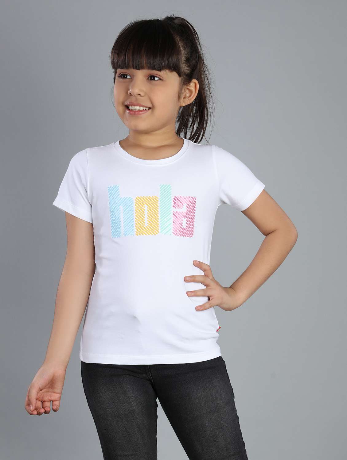 girls round neck typographic printed tees