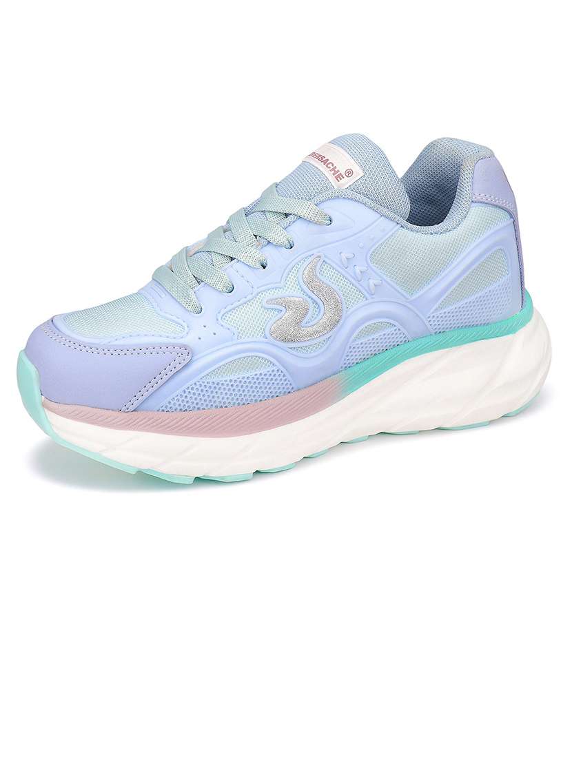 blue lace-up sports shoes