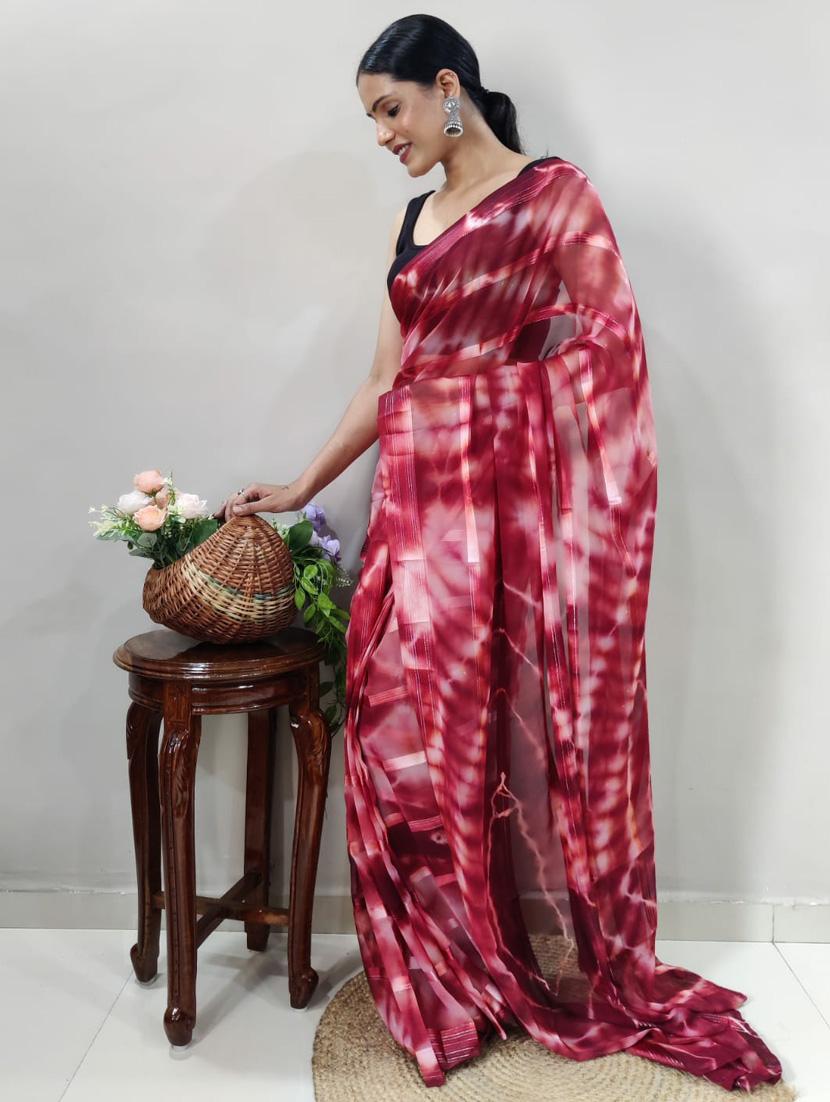 women maroon tie & dye georgette saree with blouse - 21169090 - Standard Image - 1