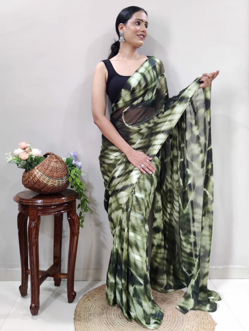 women green tie & dye georgette saree - 21169091 -  Standard Image - 1