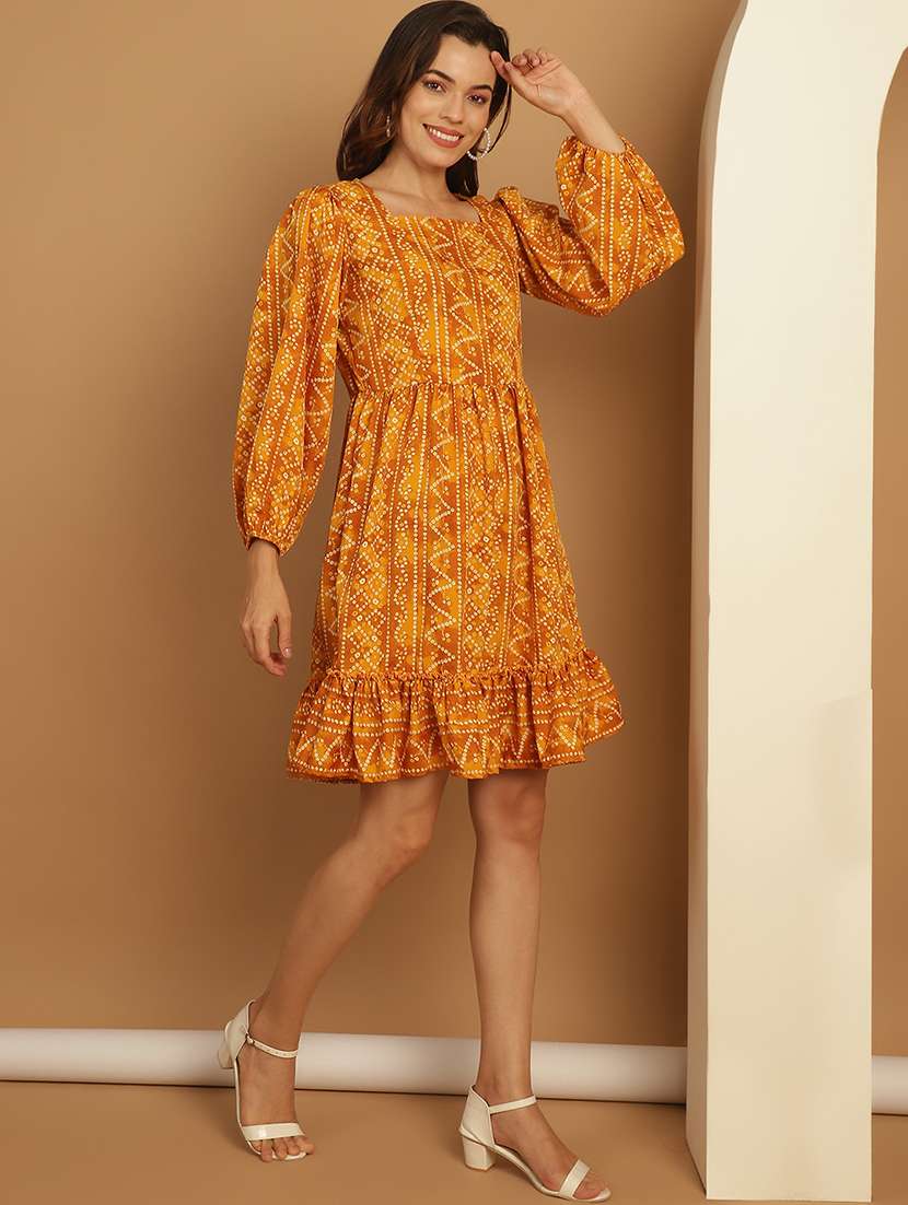yellow cotton fit & flare dress - 21169160 -  Standard Image - 1