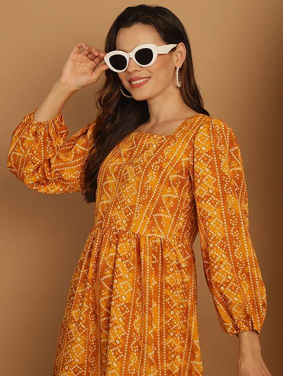 yellow cotton fit & flare dress - 21169160 -  Standard Image - 4