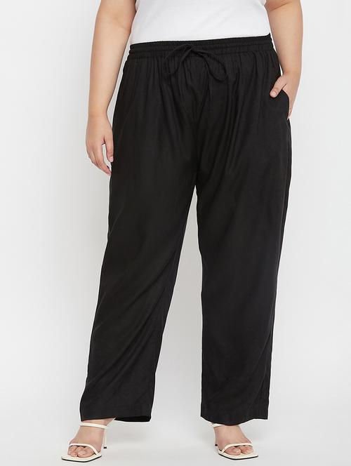 solid black rayon plus size palazzo - 21169163 -  Standard Image - 0