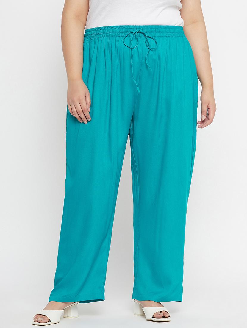 solid blue rayon plus size palazzo - 21169167 -  Zoom Image - 0