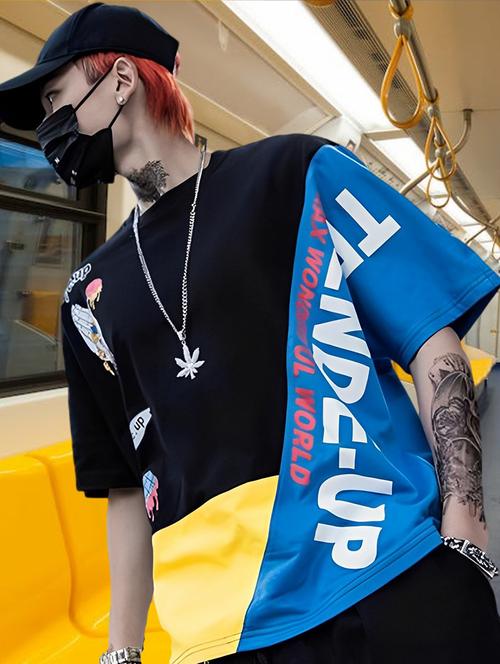 men multi colored oversized color block t-shirt - 21169765 - Standard Image - 0