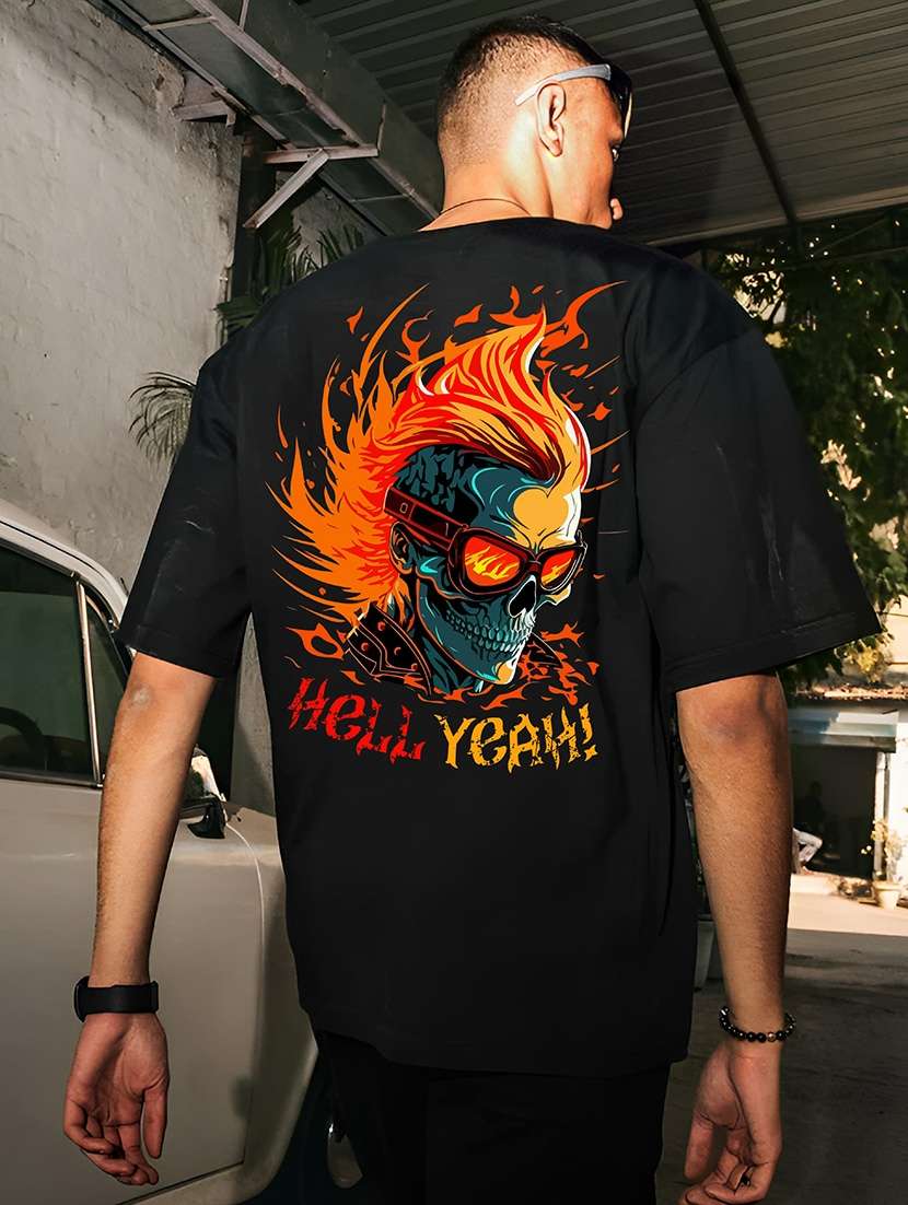 men back print round neck oversized t-shirt